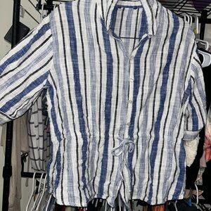 Casual Blue and White Striped Button Down Shirt